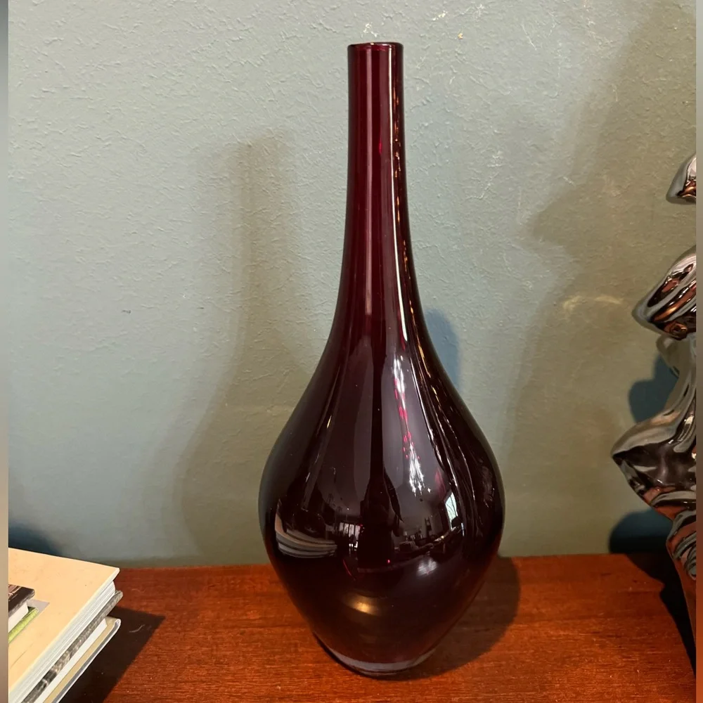 Large IKEA Modernist Red Salong Vases Hand Blown Glass Johanna
